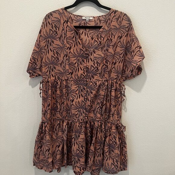Madewell Dress Womens Pink Button Front Tiered Oasis Palms Mini Sz L Beach Chic - Picture 2 of 7
